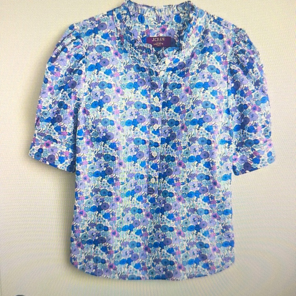 J. Crew Floral Button-Front Top in Blue and Purple